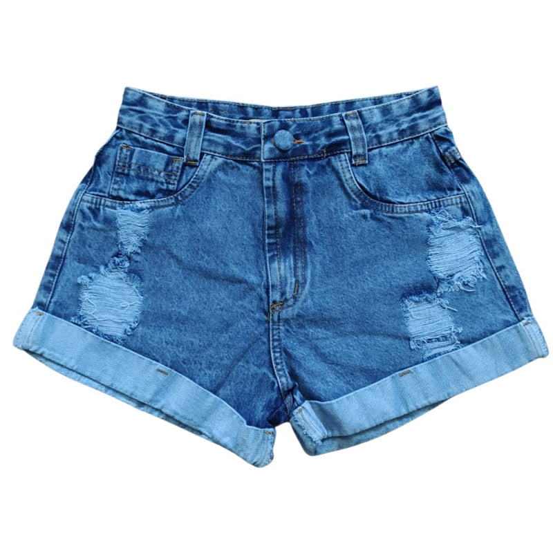 Short Jeans Feminino Barra Dobrada Cintura Alta