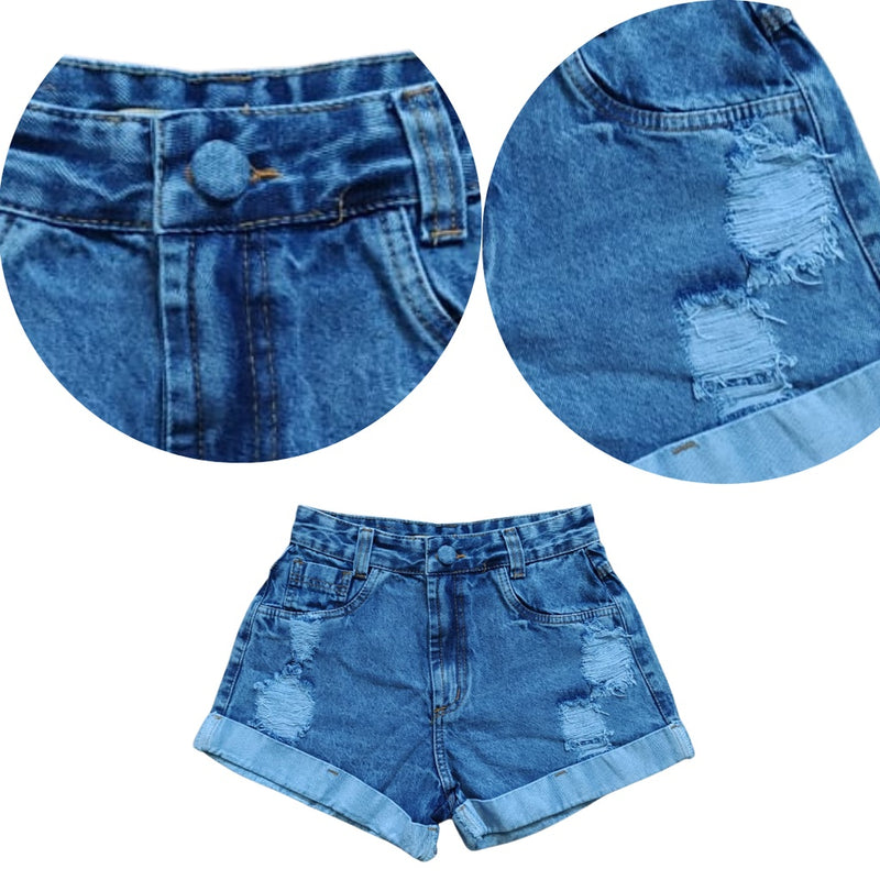 Short Jeans Feminino Barra Dobrada Cintura Alta