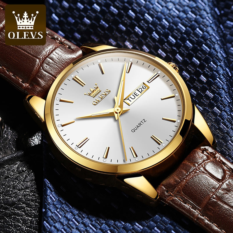 Relógio OLEVNS-Quartzo Impermeável Masculino Pulseira de Couro